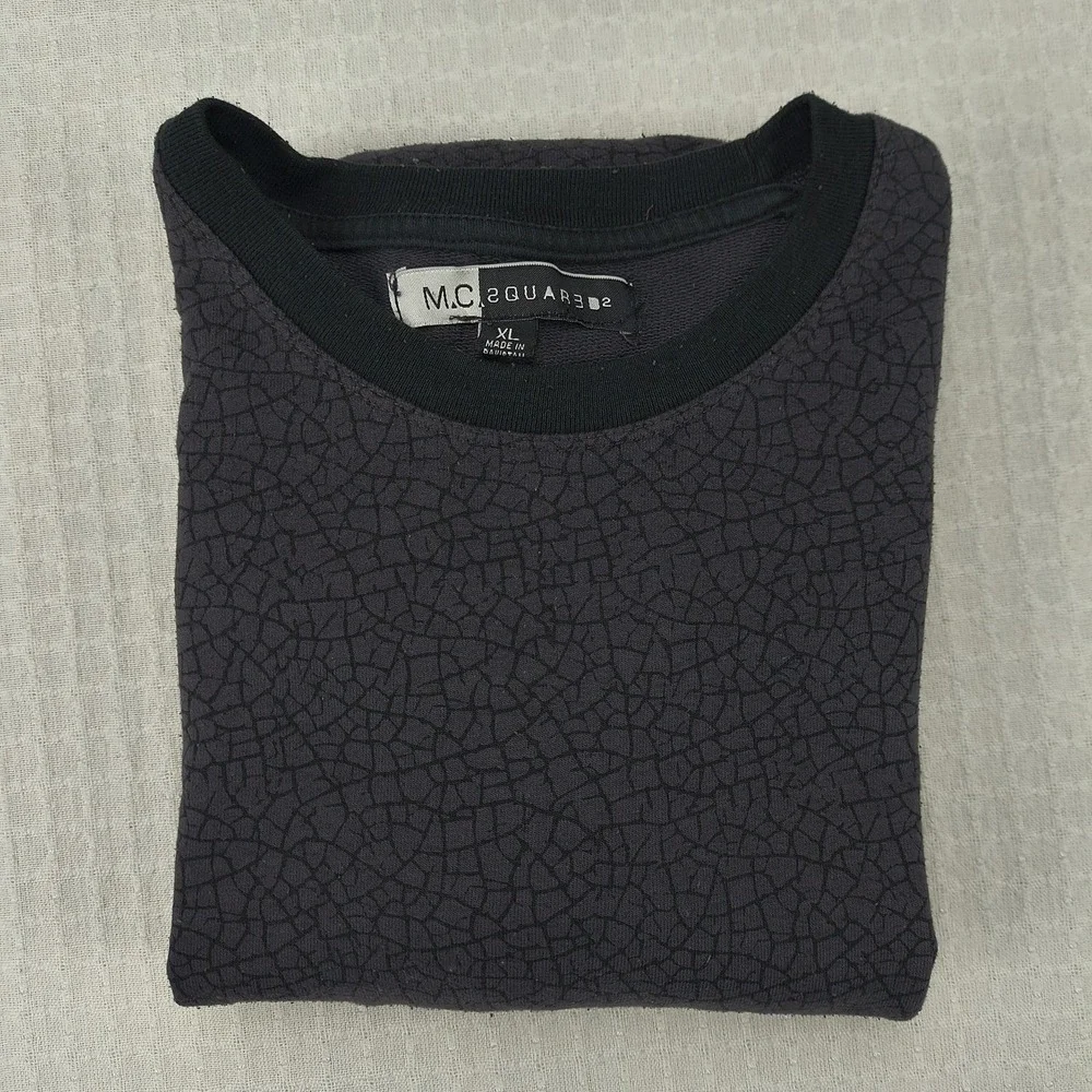 M.C. 2QUAR3D Mens XL Black Gray Geometric‎ Crackle Print Crew Neck Sweatshirt